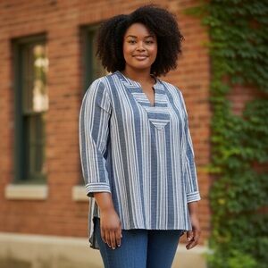 Old Navy NWOT Grey and White Hi Low Summer Tunic w Convertible Sleeves